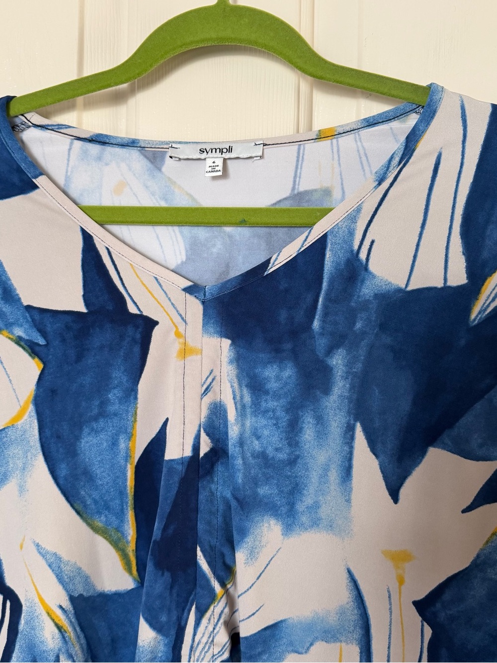 Sympli Blue Abstract V-Neck Ruffle Front Top - Picture 7 of 10